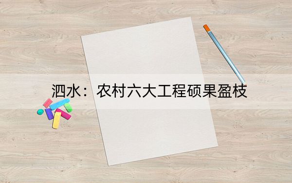 泗水：农村六大工程硕果盈枝